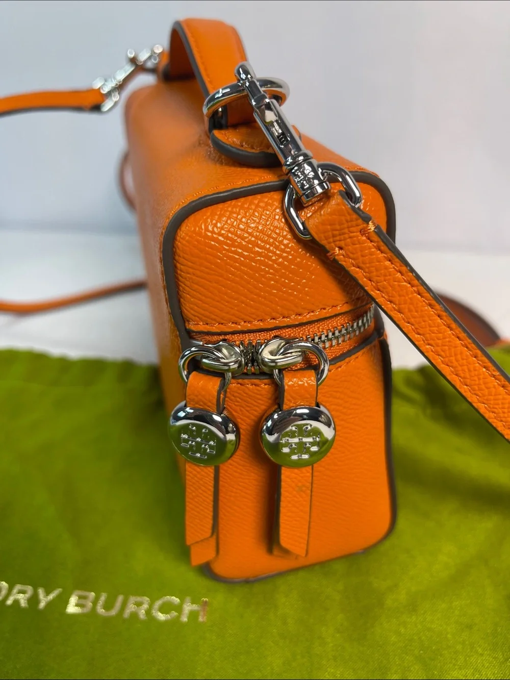 Tory Burch Slim Romy Top Handle Bag Orange Saffiano Leather
